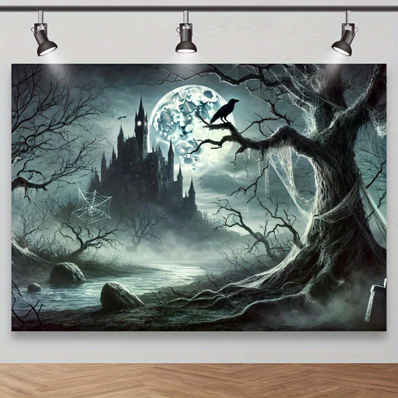 Photography Dark Cloth - Ghost Castle Halloween-achtergronddoek met donker bos