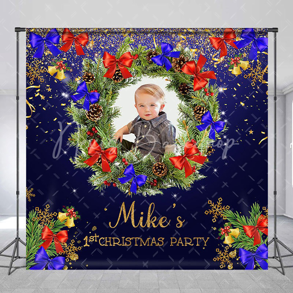 Photography Dark Cloth - Donkerblauwe krans aangepaste foto 1e kerstachtergrond,