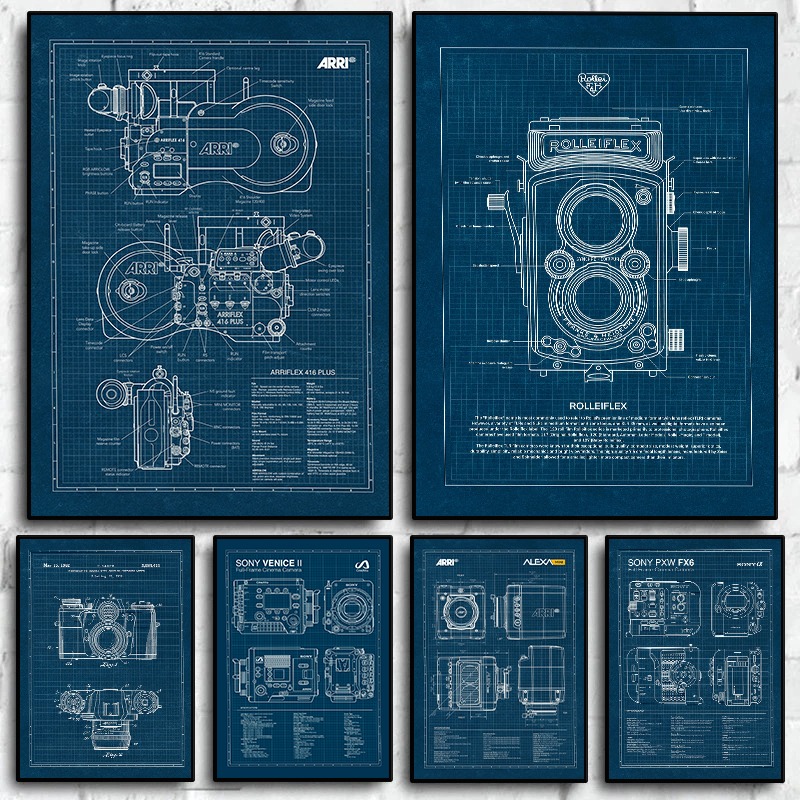 Photography Unit - Vintage Leica Camera Blauwdruk Poster Fotografie